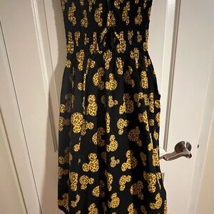 Disney Black and Yellow Strapless Smocked Sundress